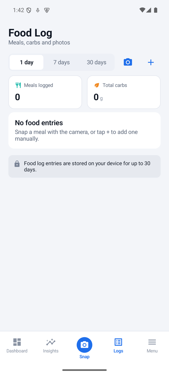 Food Log with the camera and + buttons