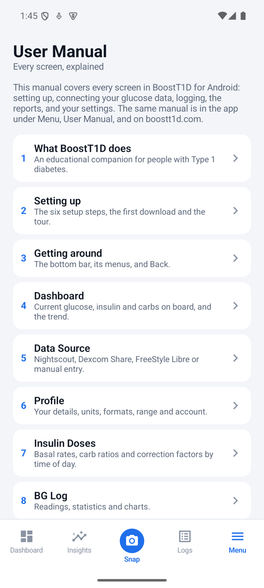 User Manual contents in the app