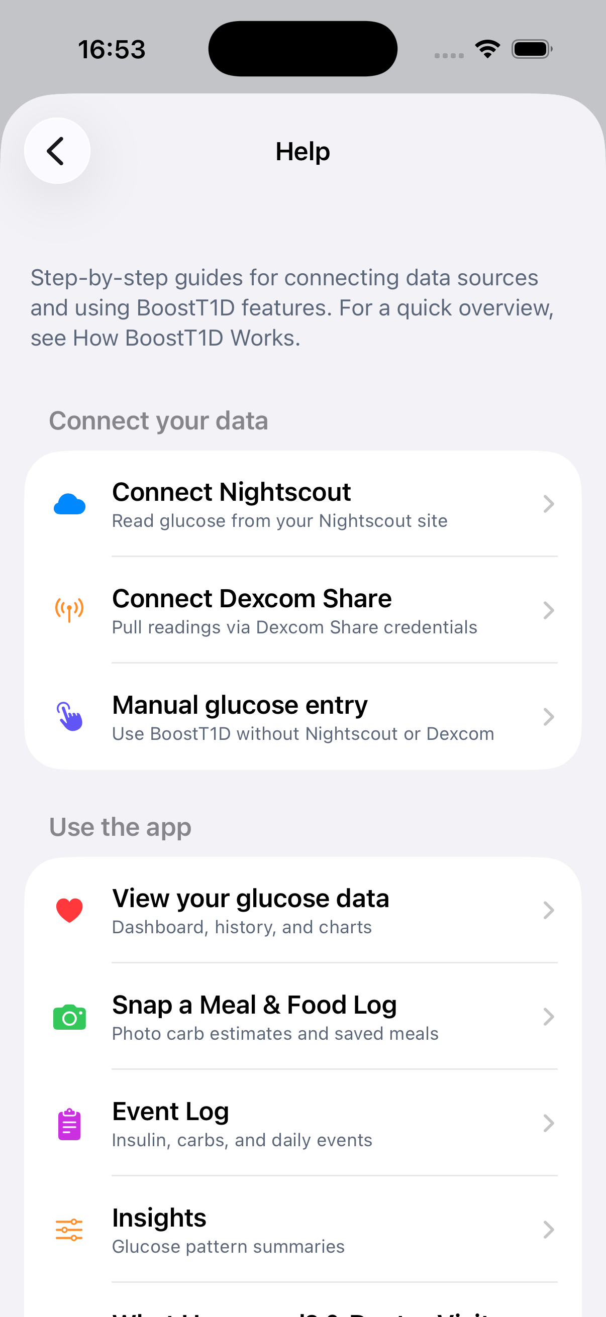 Help screen