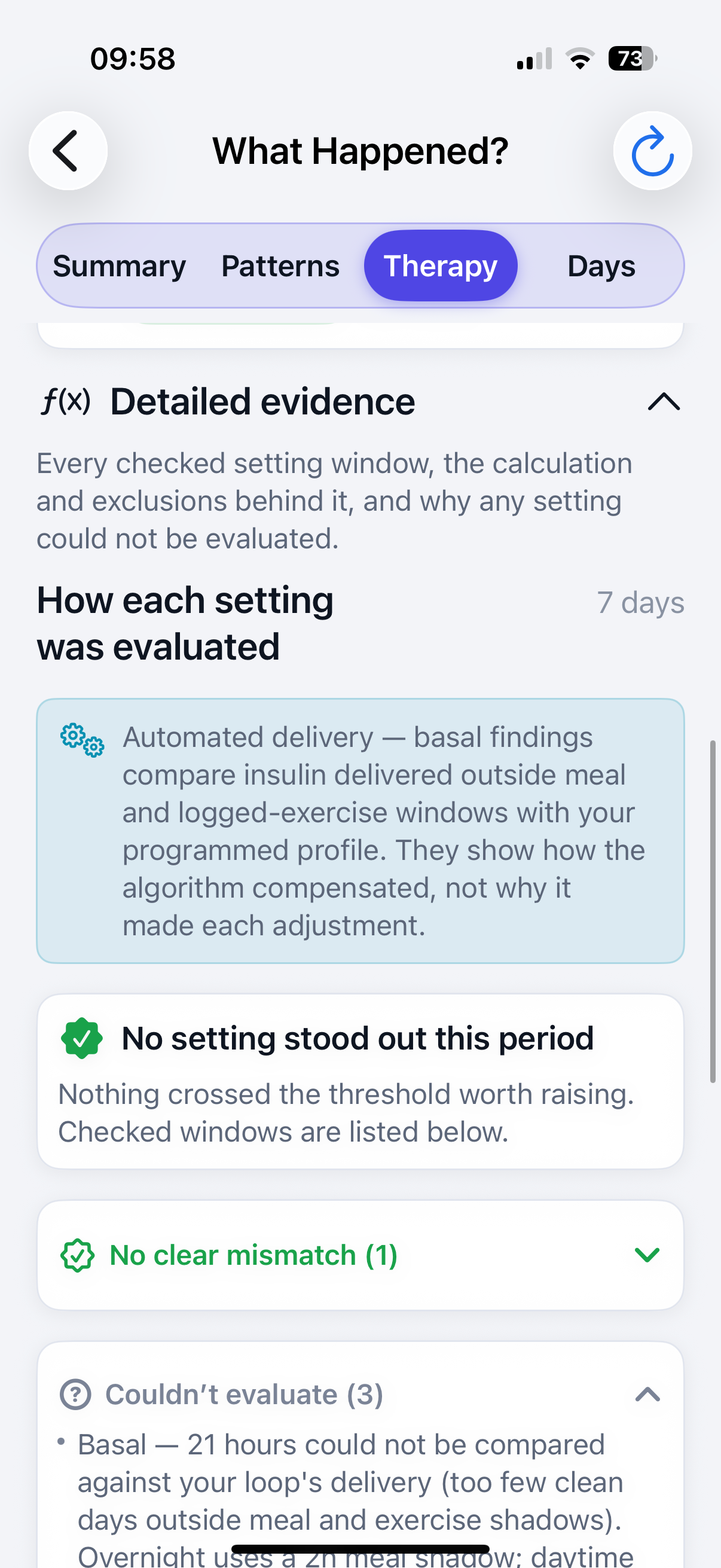 Detailed evidence — how each setting was evaluated