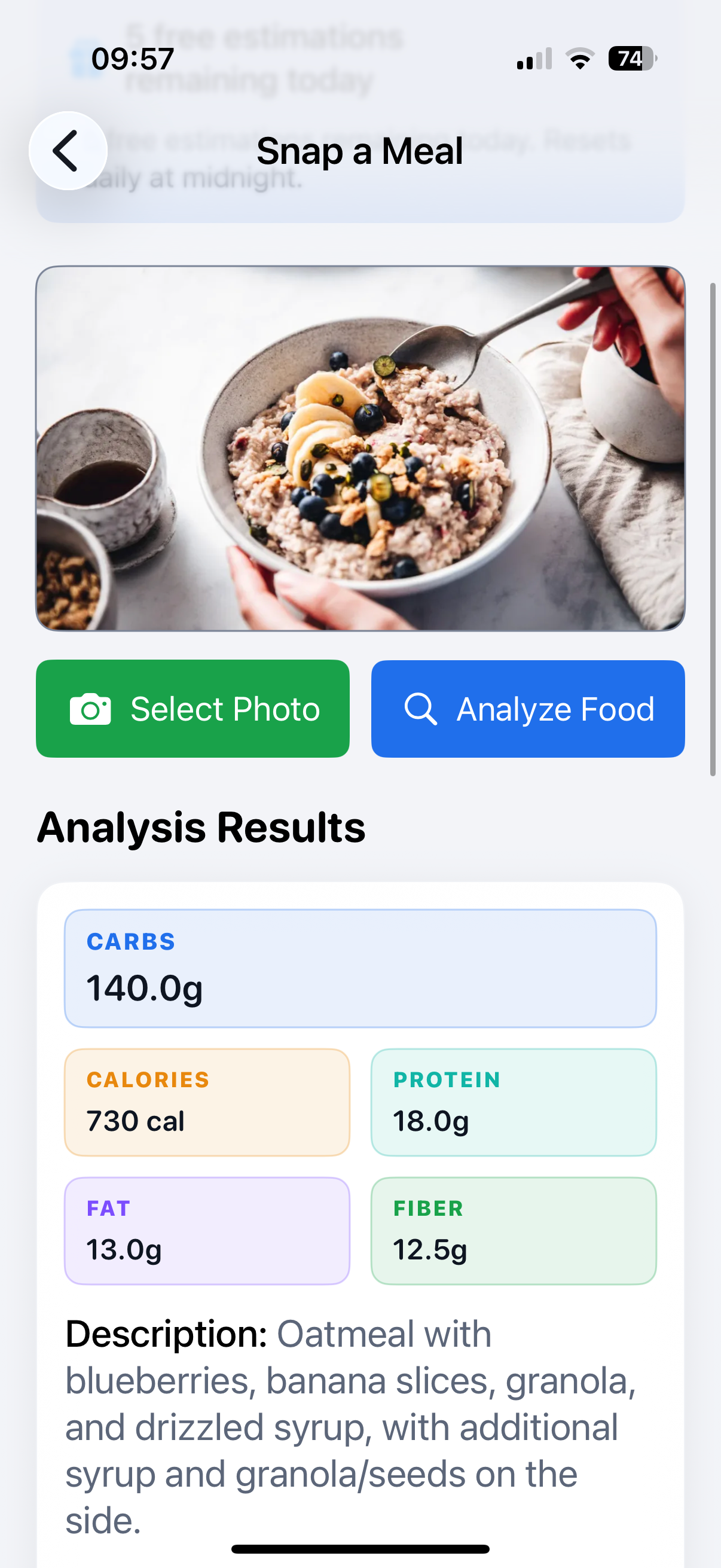 Food analysis result