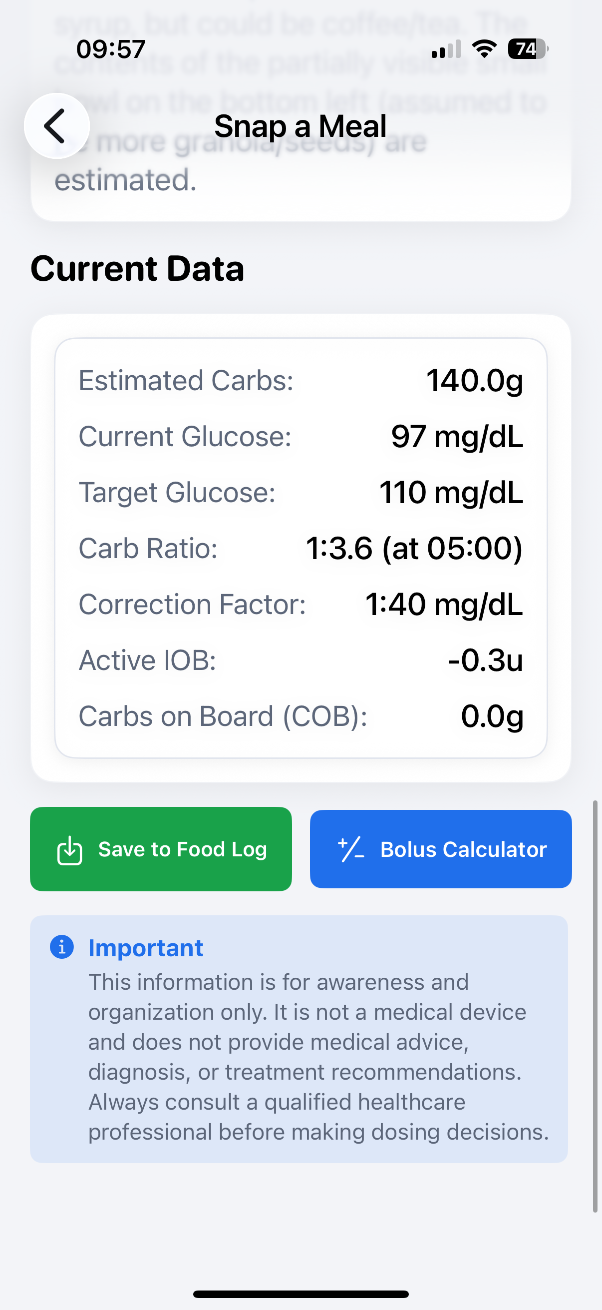 Current data before saving or calculating