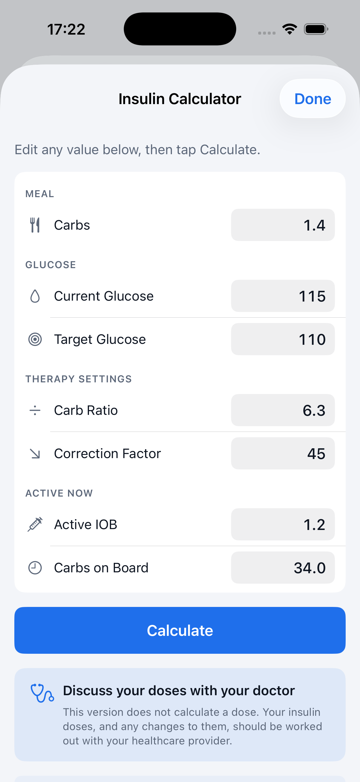 Calculate result — discuss with your doctor